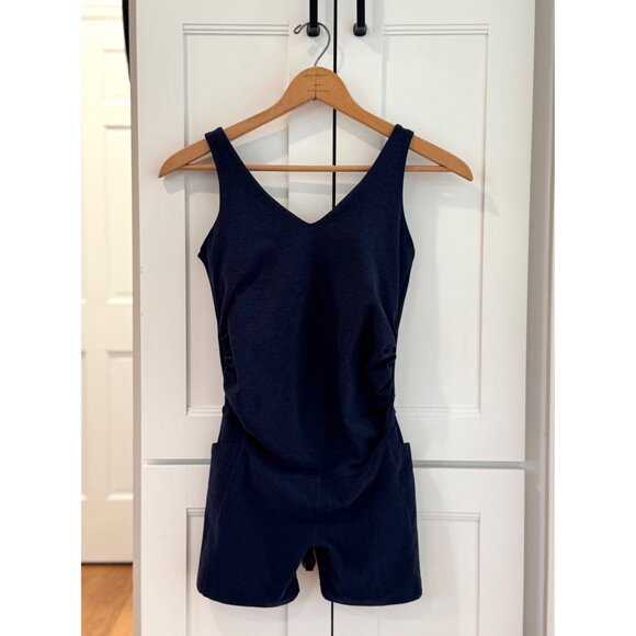 Beyond Yoga Size Small Spacedye Movin Mama Maternity Biker Jumpsuit Navy Blue - Picture 2 of 7